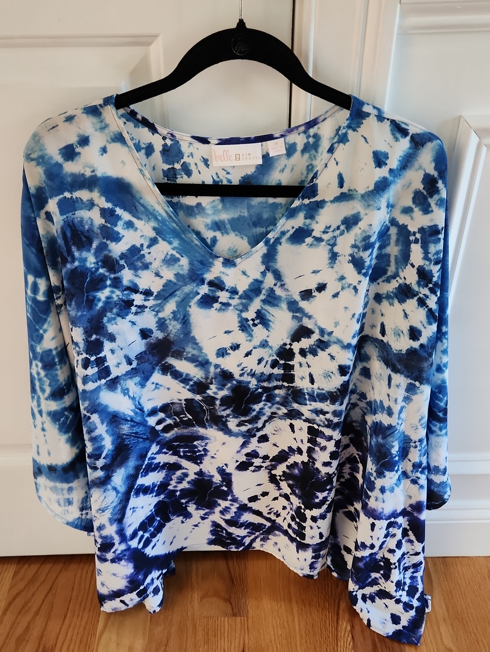 Belle by Kim Gravel, Blue & White Tie-Dye Poncho Blouse, Sz 1X